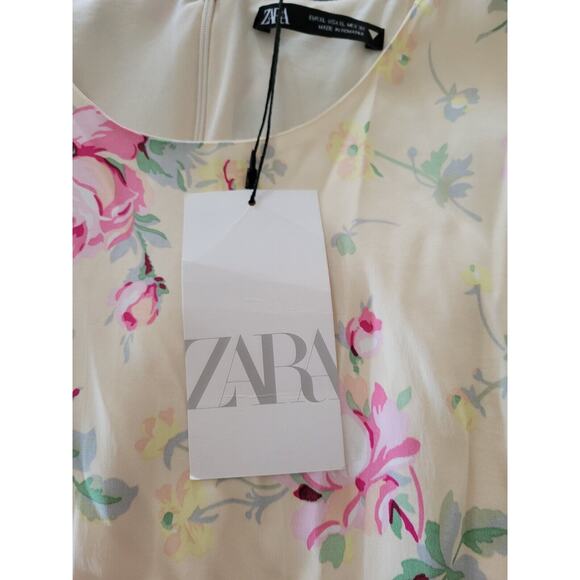 Zara Dress Womens Size XL Yellow Romantic Floral Short Sleeve Side Cutouts FLAWS - Picture 11 of 15